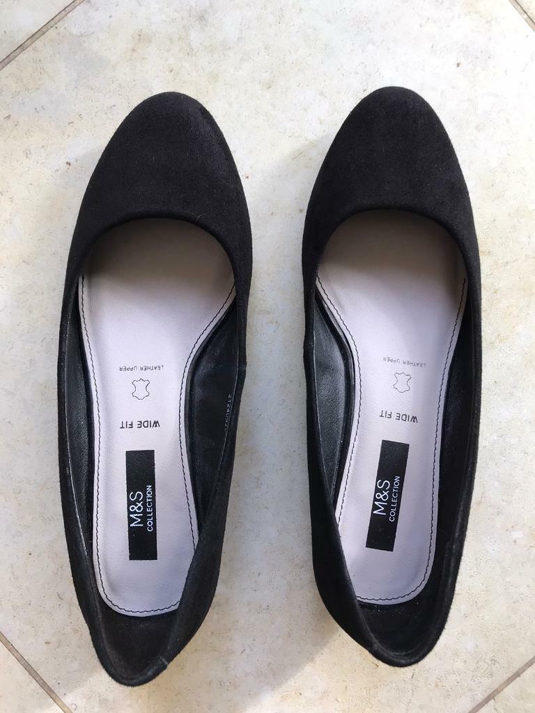 m&s ladies flat black shoes